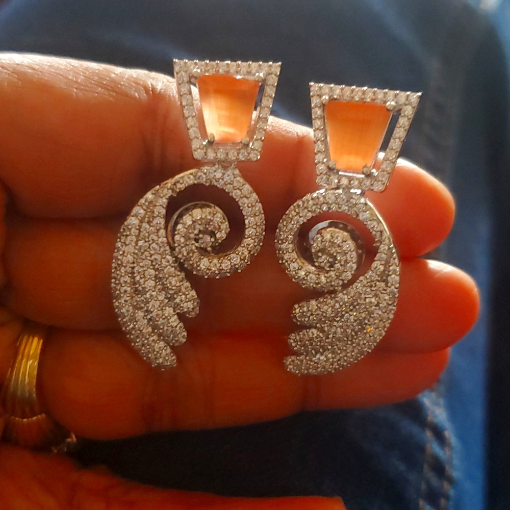 Peach CZ earring Silver Finish